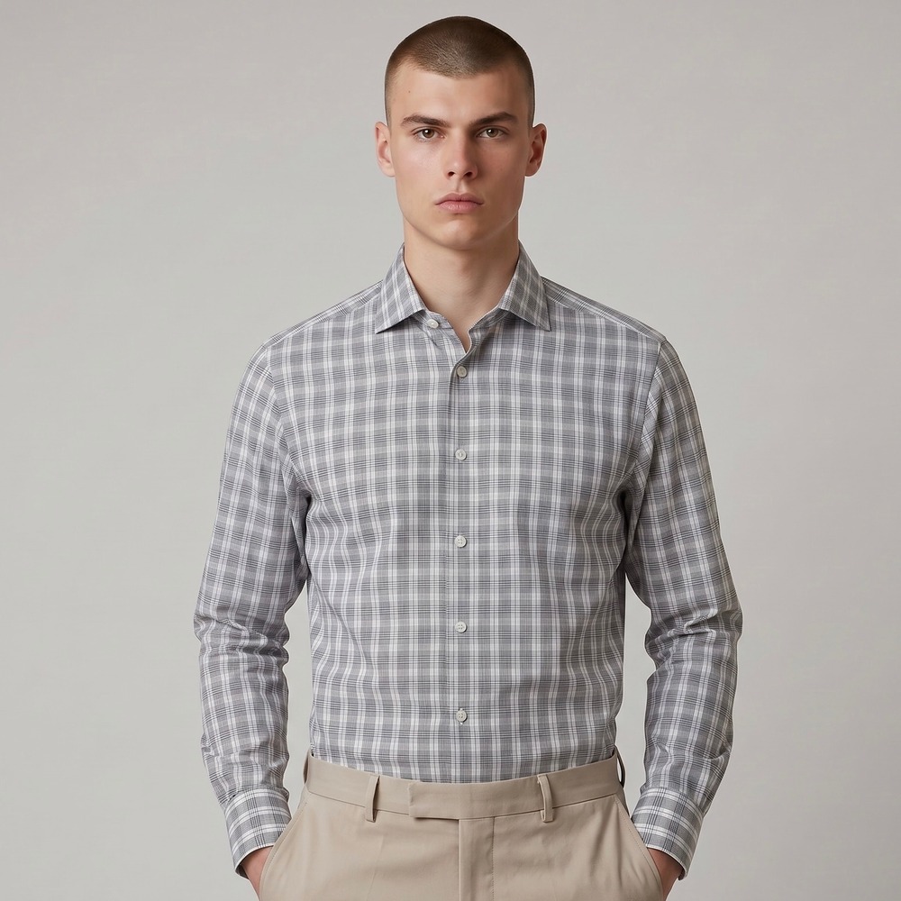 Eton Dress Shirt Mens 18-46 Grey Plaid Contemporary Fit Long Sleeve Luxury